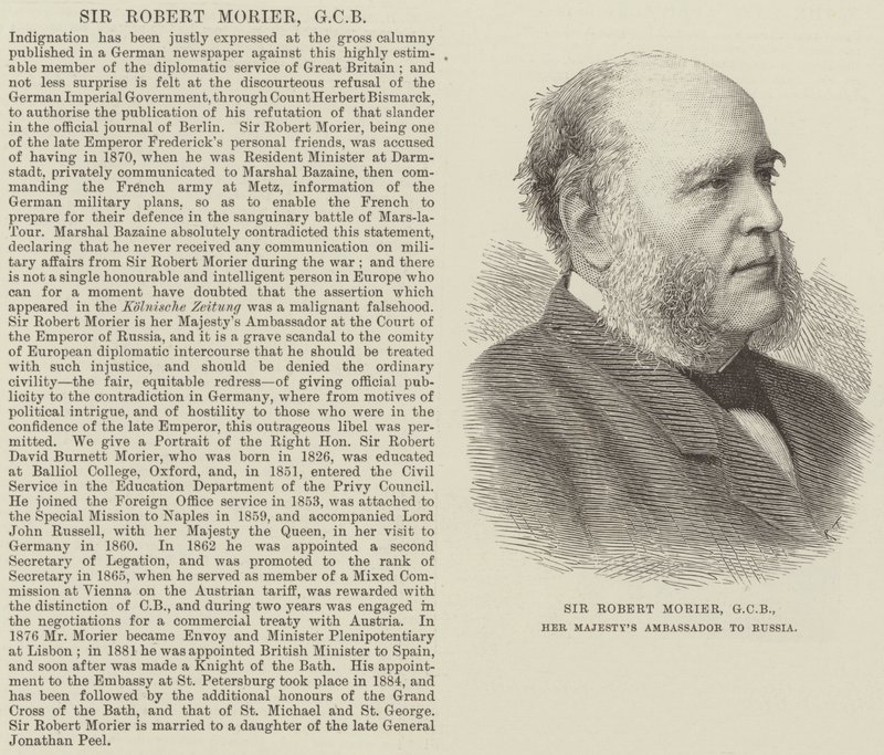 Sir Robert Morier, GCB, ambassadeur de Sa Majesté en Russie (gravure) - English School