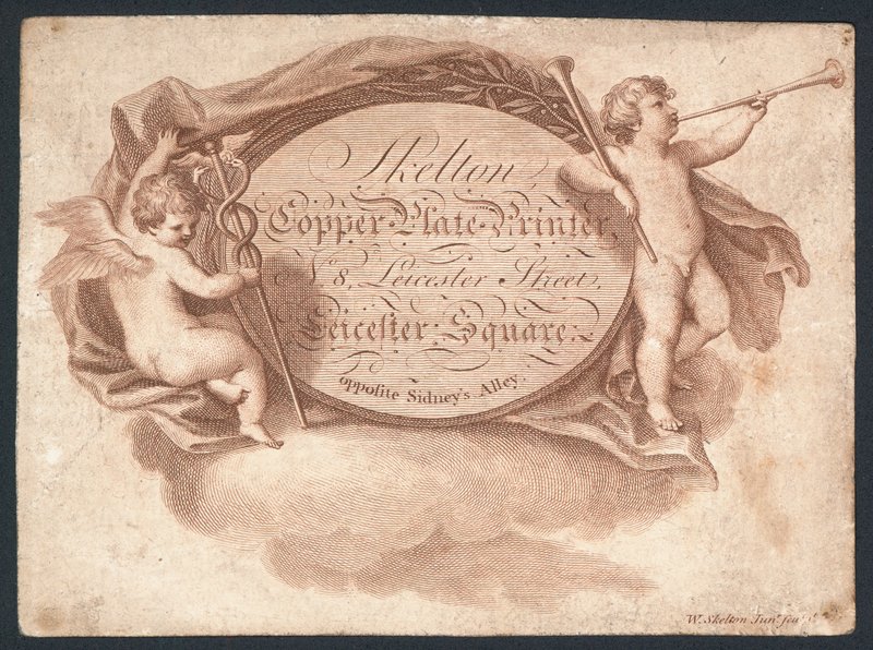 Carte de visite de Skelton, imprimeur sur plaque de cuivre - English School