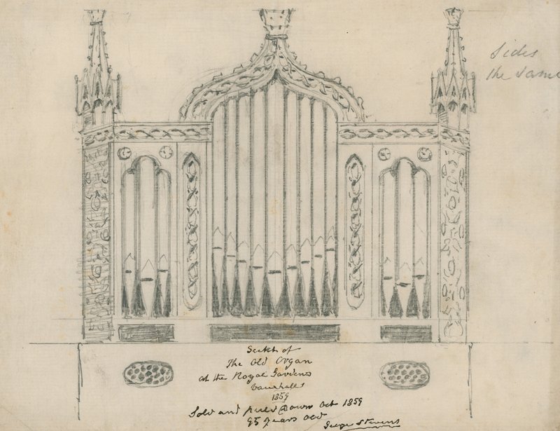 Croquis du vieil orgue aux jardins royaux (jardins de Vauxhall, Londres) - English School