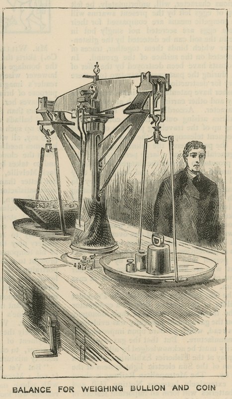Croquis à la Monnaie Royale, Tower Hill; balance pour peser les lingots et les pièces - English School