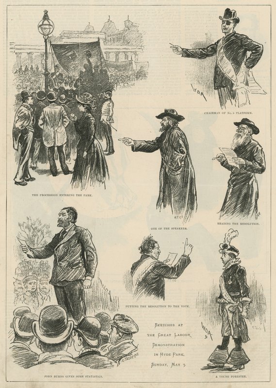 Croquis de la grande manifestation ouvrière à Hyde Park, dimanche 3 mai 1891 - English School