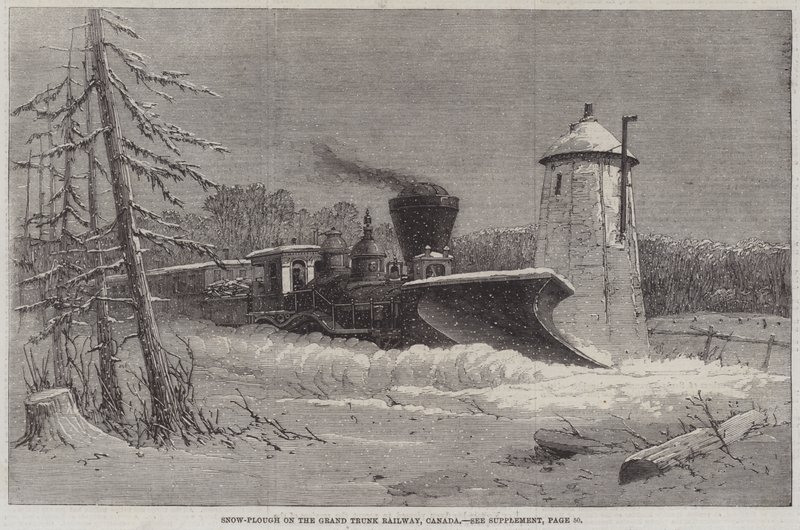Chasse-neige sur le Grand Trunk Railway, Canada (gravure) - English School