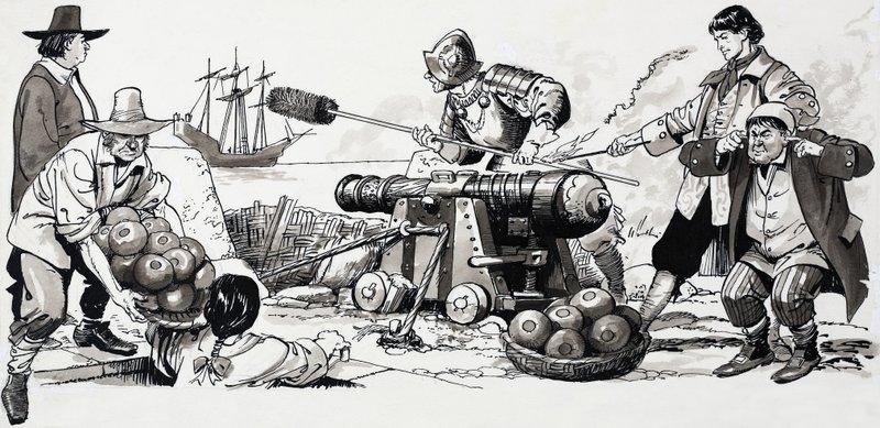 Soldats tirant un canon - English School