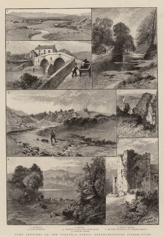 Quelques croquis sur la Coquet, une célèbre rivière de pêche du Northumberland (gravure) - English School