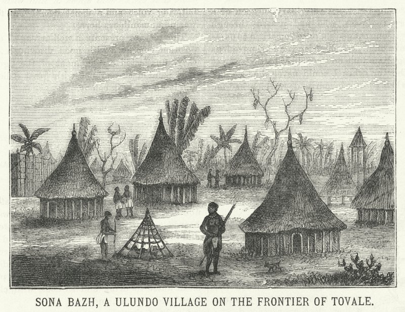 Sona Bazh, un Village Ulundo à la Frontière de Tovale (gravure) - English School