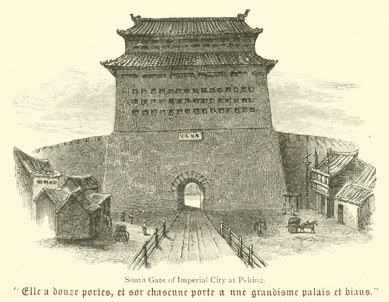Porte sud de la cité impériale de Pékin (gravure) - English School
