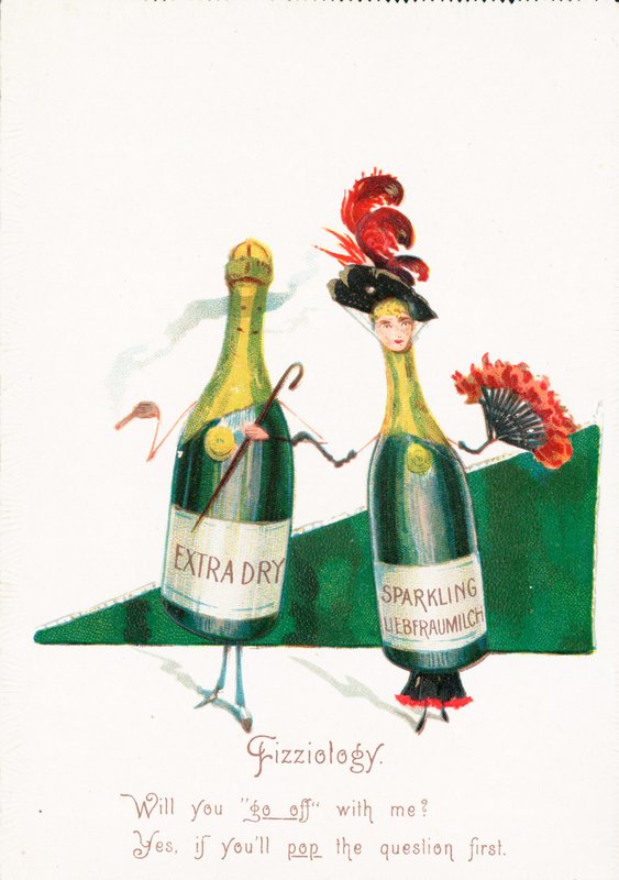 Vin pétillant, probablement carte de Noël - English School
