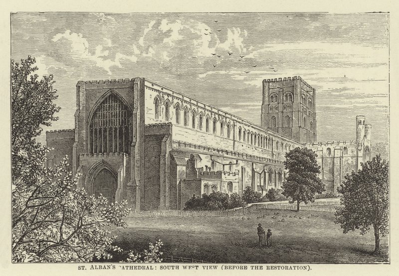 Cathédrale de St Albans, vue sud-ouest, avant la restauration - English School