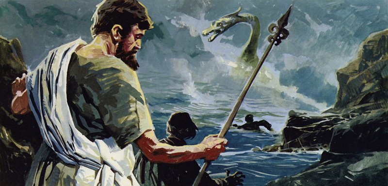 Saint Columba est venu au Loch Ness et a vu un homme blessé par un grand monstre aquatique - English School