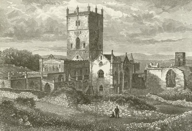 Cathédrale de St Davids et le collège, vue du nord-est - English School