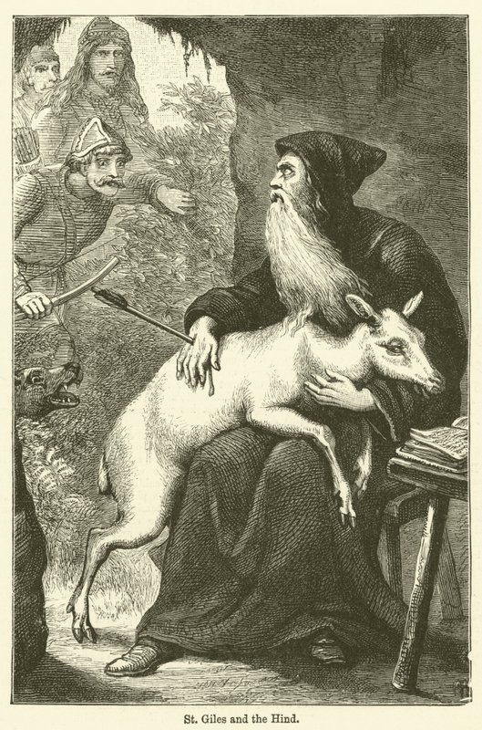 St Giles et la biche (gravure) - English School