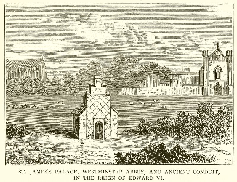 Palais de St. James, abbaye de Westminster et ancien conduit, sous le règne d