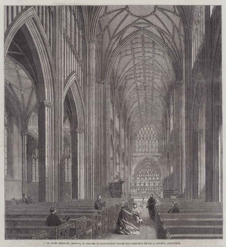 Saint Mary Redcliff, Bristol, en cours de restauration sous la direction de M. G Godwin, architecte - English School