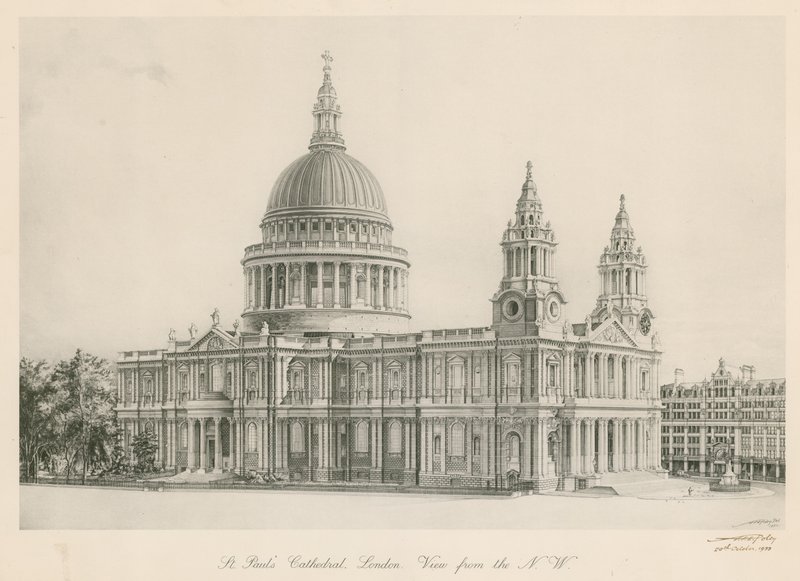 Cathédrale Saint-Paul, Londres, vue du nord-ouest - English School