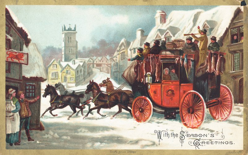 Diligence dans la neige, Carte de Noël - English School