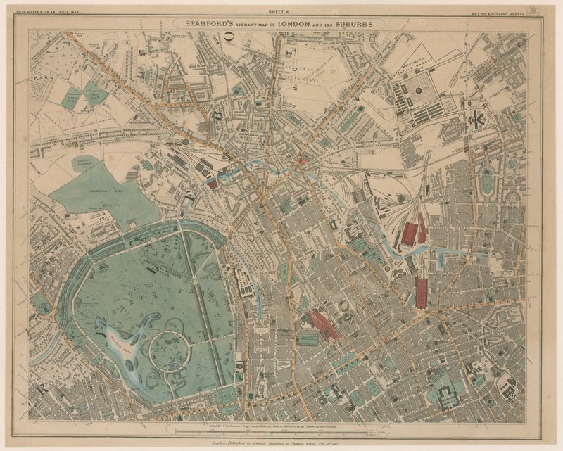 Carte de la bibliothèque de Stanford de Londres et de ses banlieues - English School