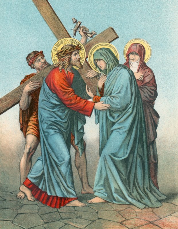 Station IV Jésus portant la croix, rencontre sa mère très affligée - English School