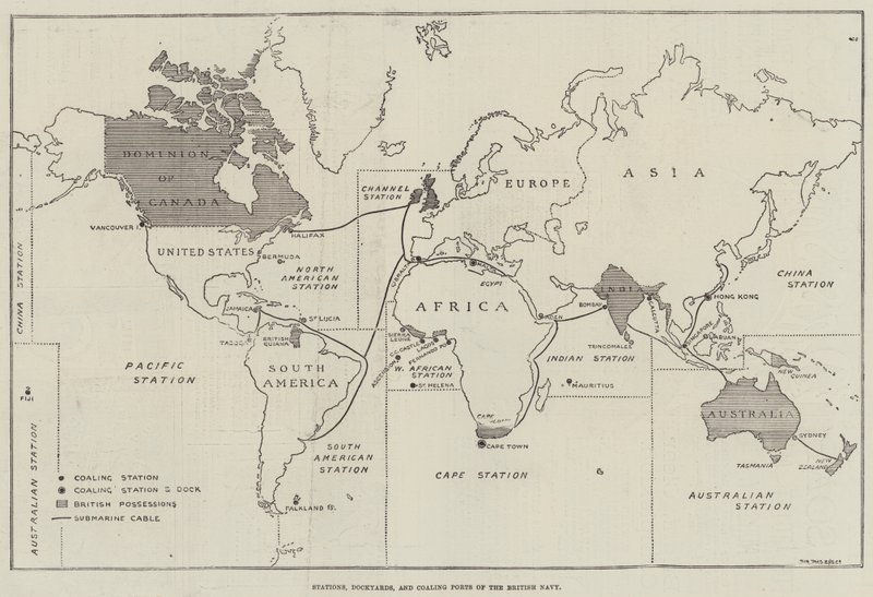 Stations, chantiers navals et ports de charbon de la marine britannique (gravure) - English School