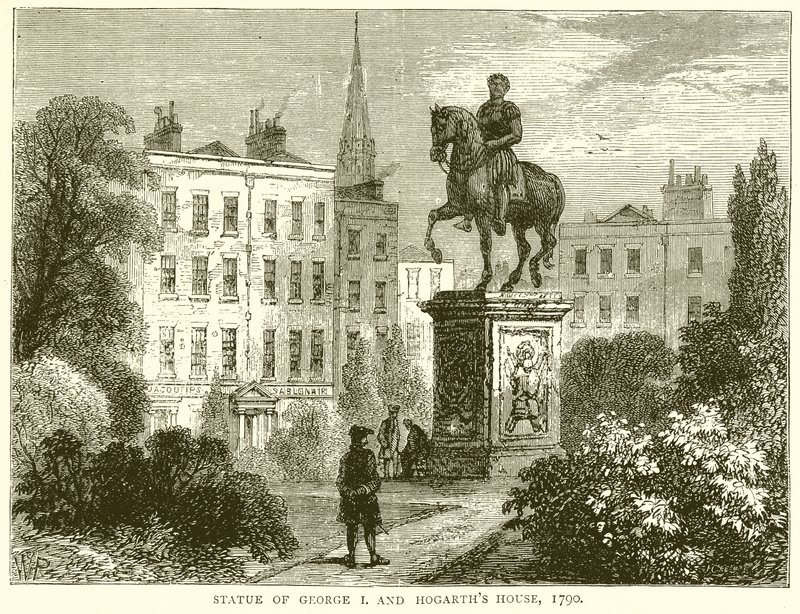 Statue de George I. et maison de Hogarth - English School