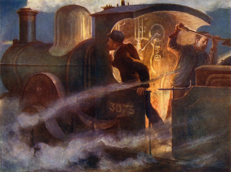 Locomotive à vapeur la nuit - English School