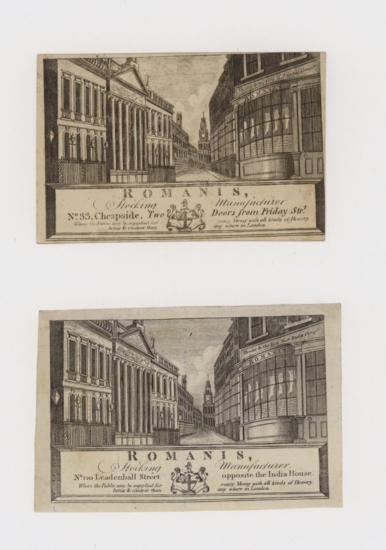 Fabricants de bas, Romanis, à Cheapside puis à Leadenhall Street, carte de visite - English School