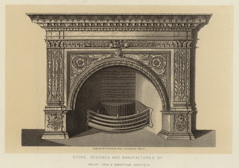 Poêle, conçu et fabriqué par MM. Carr et Robertson Sheffield (litho) - English School