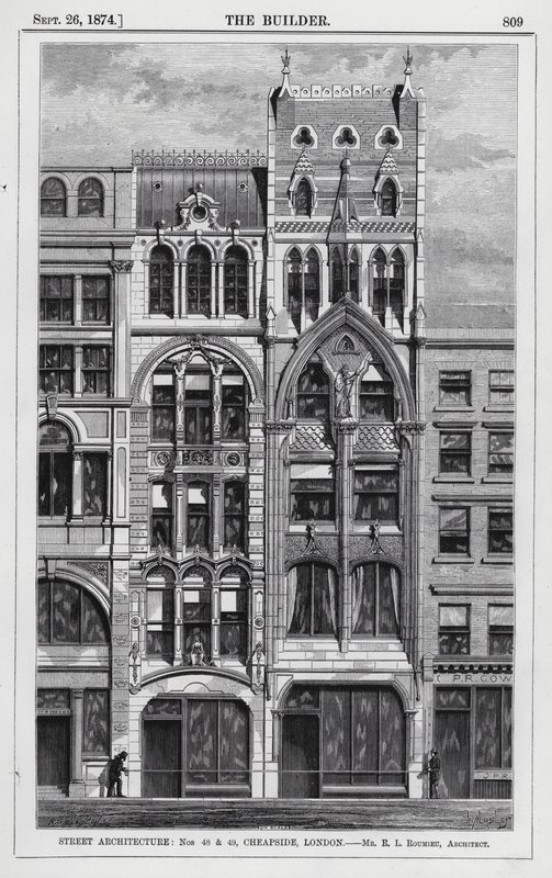 Architecture de rue, nos 48 et 49, Cheapside, Londres (gravure) - English School