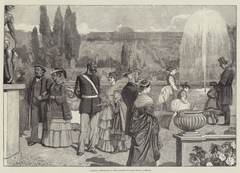 Dimanche après-midi dans le jardin de Sans Souci, Potsdam (gravure) - English School