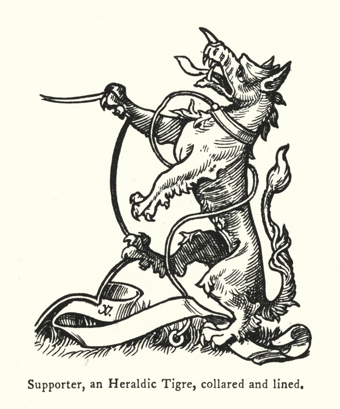 Support, un tigre héraldique, collier et ligne (gravure) - English School