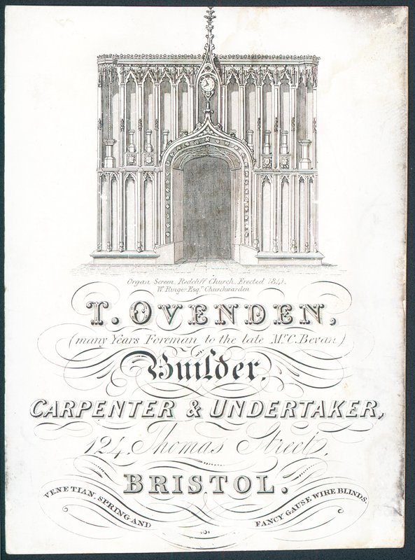 T Ovenden, constructeur, charpentier et entrepreneur de pompes funèbres, carte de visite - English School