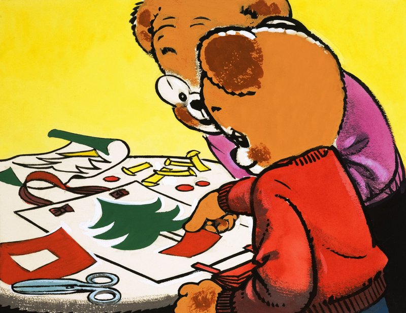 Ours en peluche fabriquant des décorations de Noël - English School