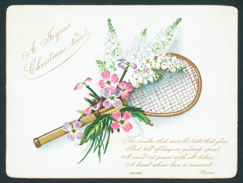 Raquette de tennis et fleurs, Carte de Noël - English School