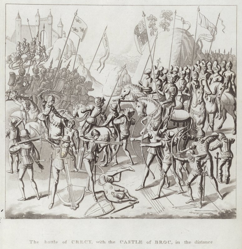 La bataille de Crécy, avec le château de Broc, au loin - English School