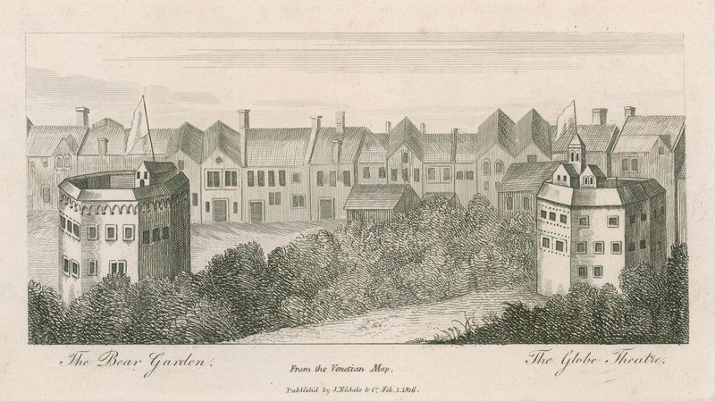 Le Bear Garden et le Globe, Bankside, Londres, d