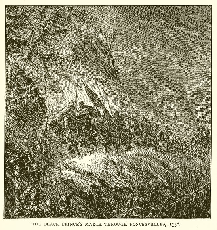 La marche du Prince Noir à travers Roncesvalles, 1356 - English School