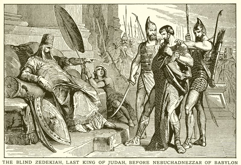 Le roi Zedekiah aveugle devant Nabuchodonosor de Babylone - English School