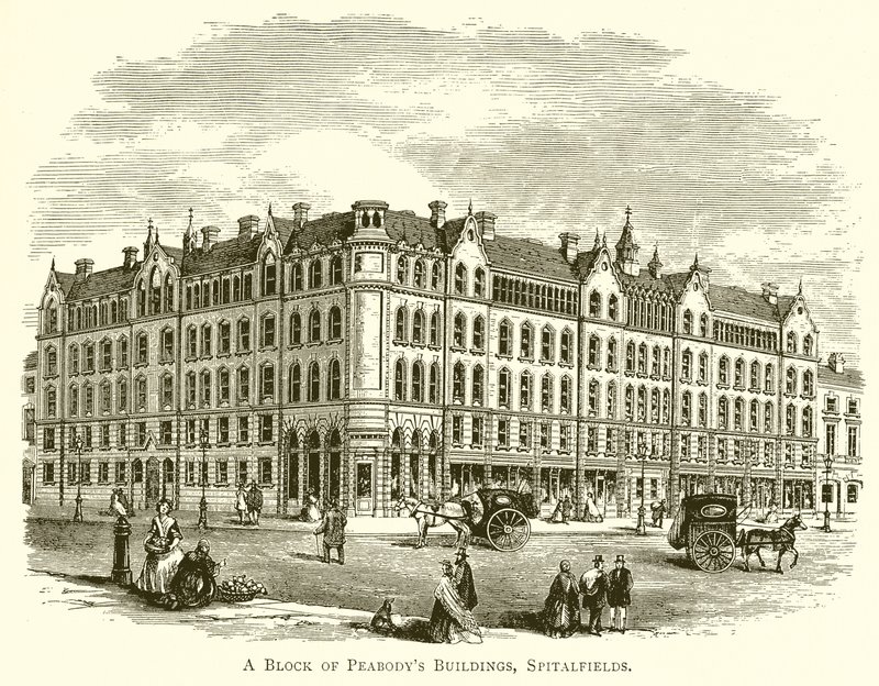 Le bloc des bâtiments de Peabody, Spitalfields - English School