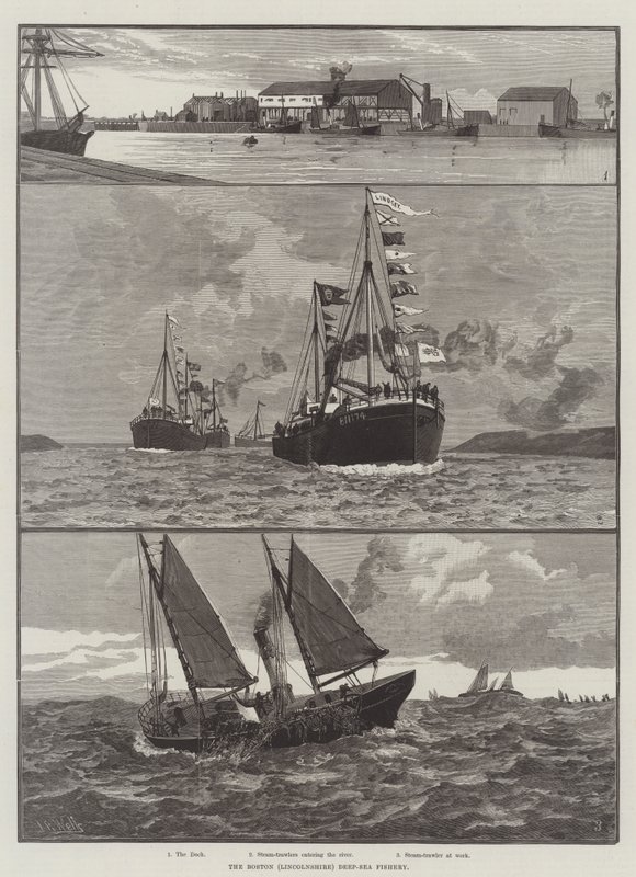 La pêche en haute mer de Boston (Lincolnshire) (gravure) - English School