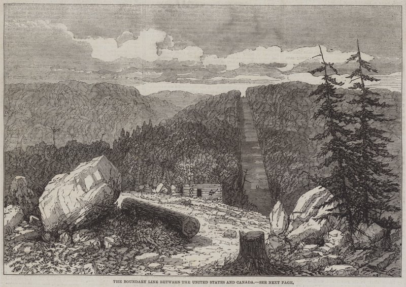 La ligne de démarcation entre les États-Unis et le Canada (gravure) - English School