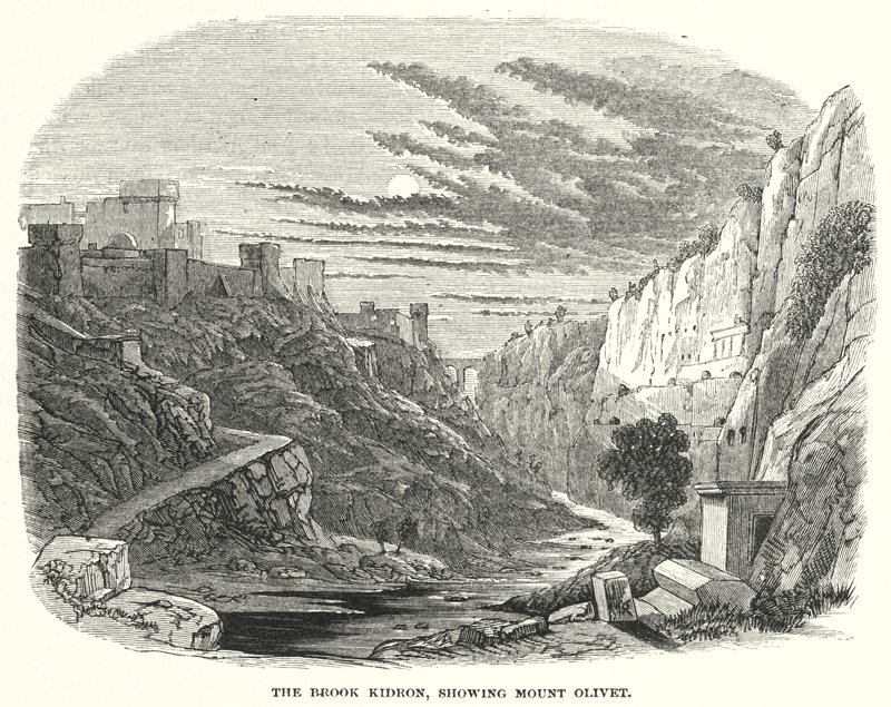 Le Torrent du Cédron, montrant le Mont des Oliviers (gravure) - English School