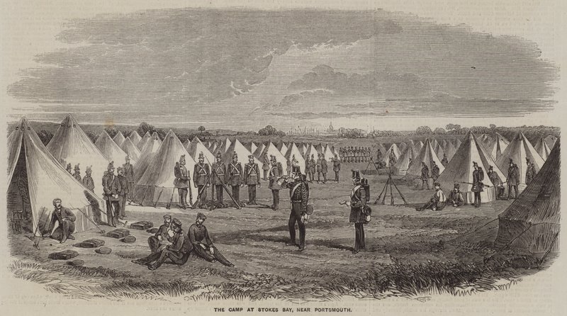 Le camp à Stokes Bay, près de Portsmouth (gravure) - English School