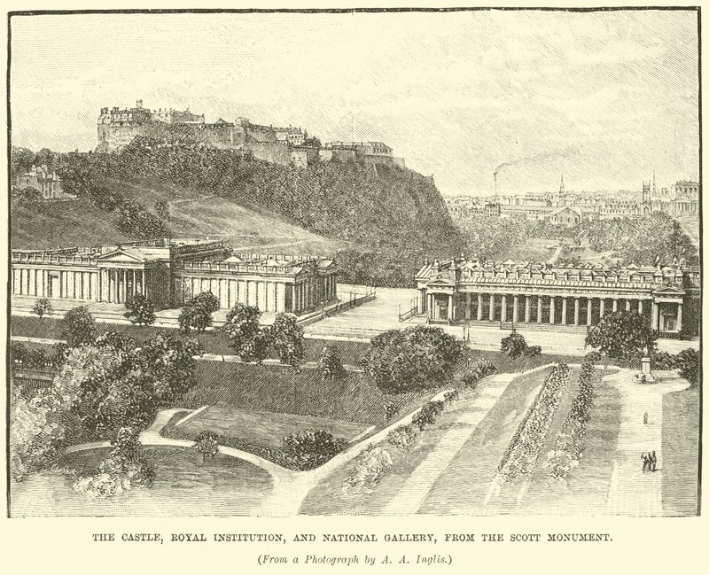 Le Château, Institution Royale et Galerie Nationale, depuis le Monument de Scott - English School