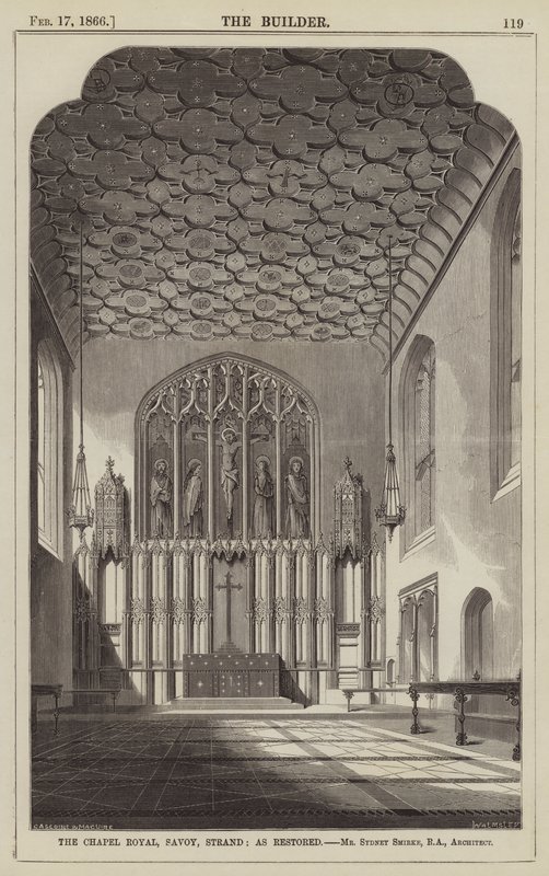 Chapelle Royale, Savoy, Strand, restaurée, M. Sydney Smirke, RA, Architecte (gravure) - English School