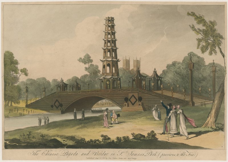 La pagode chinoise et le pont dans le parc St James (avant l