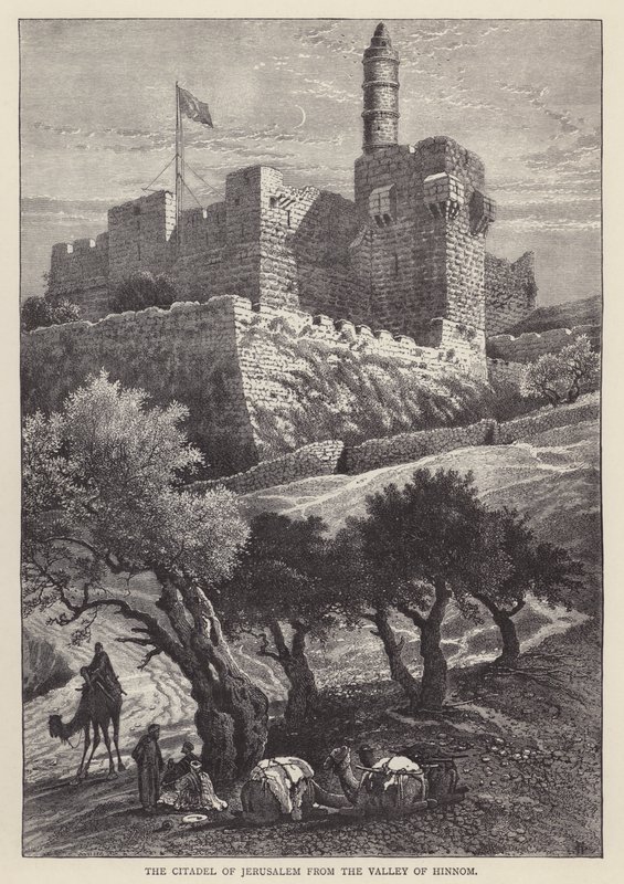 La citadelle de Jérusalem depuis la vallée de Hinnom (gravure) - English School
