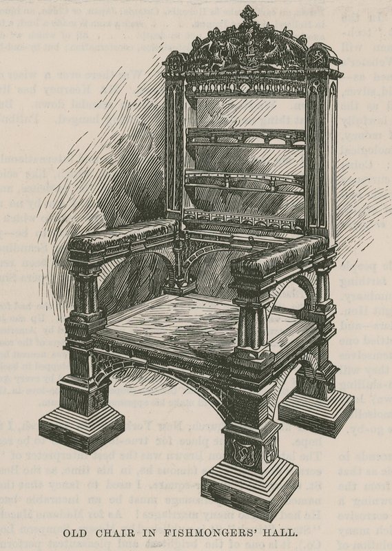 Les guildes de la ville : La Fishmongers Company : Ancienne chaise dans la Fishmongers Hall - English School