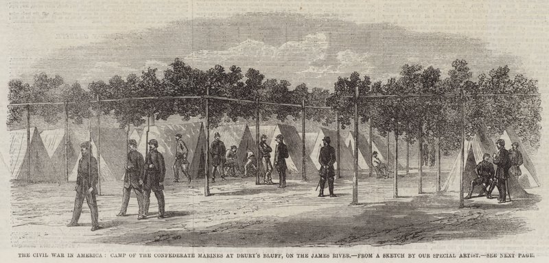 La guerre civile en Amérique, camp des marines confédérés à Drury