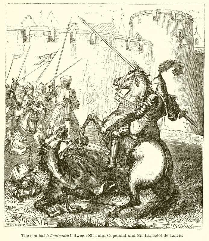 Le Combat et la Défaite entre Sir John Copeland et Sir Lancelot de Lorris - English School