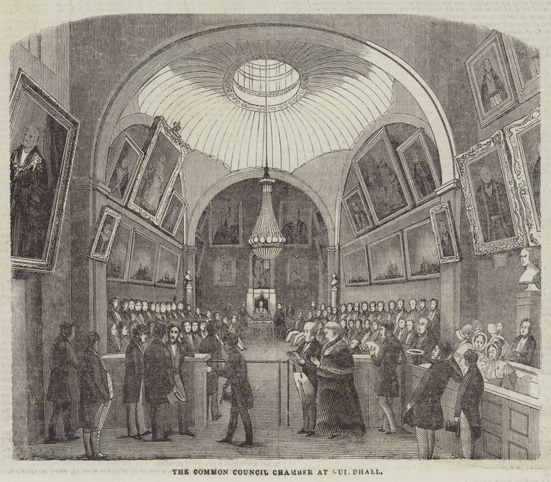 La salle du conseil municipal au Guildhall (gravure) - English School