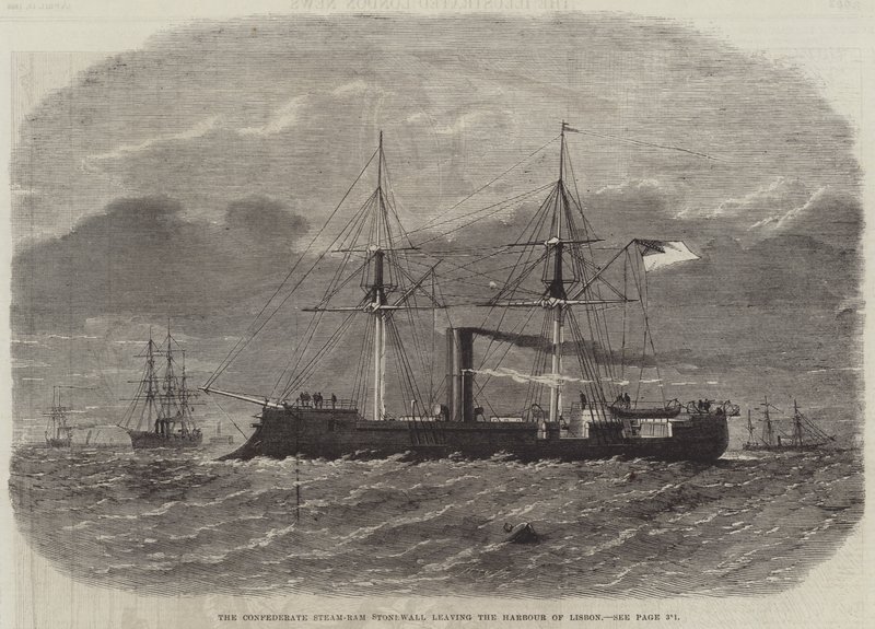 Le bélier à vapeur confédéré Stonewall quittant le port de Lisbonne - English School